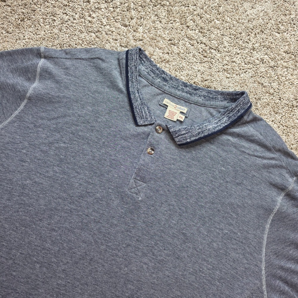 Carbon2Cobalt Polo Shirt Mens XXL Grey Blue Short‎ Sleeve Cotton Slub Casual